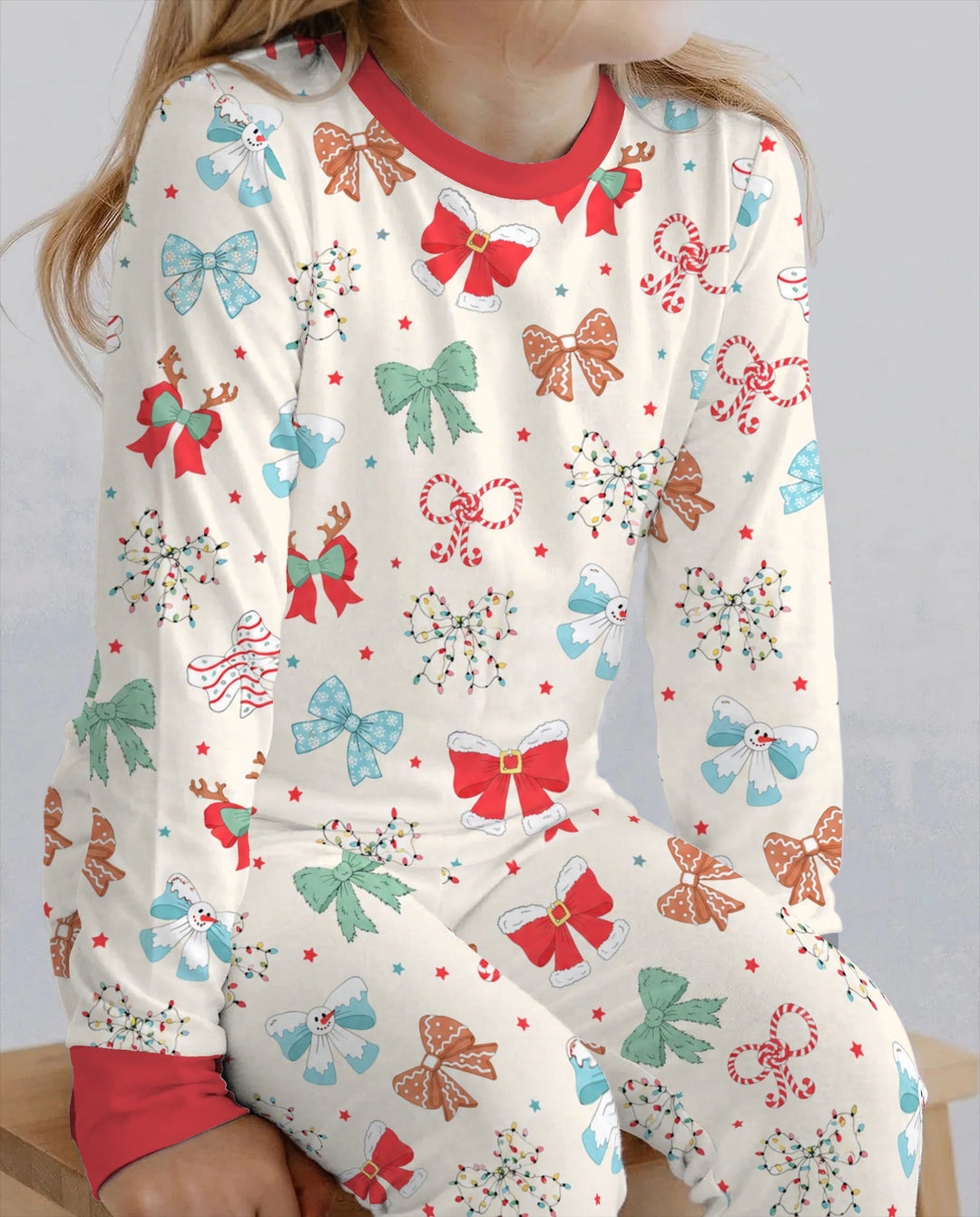 Coquette Christmas Bow Holiday Bamboo Two Piece Long Sleeve Pajama Set