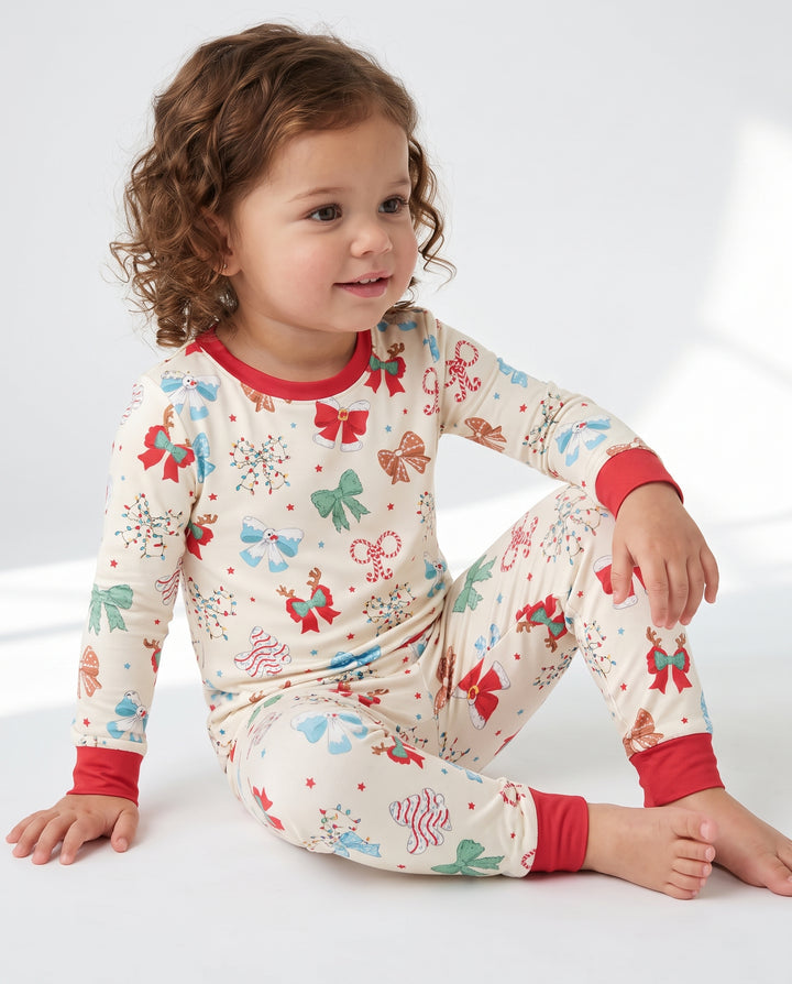 Coquette Christmas Bow Holiday Bamboo Two Piece Long Sleeve Pajama Set