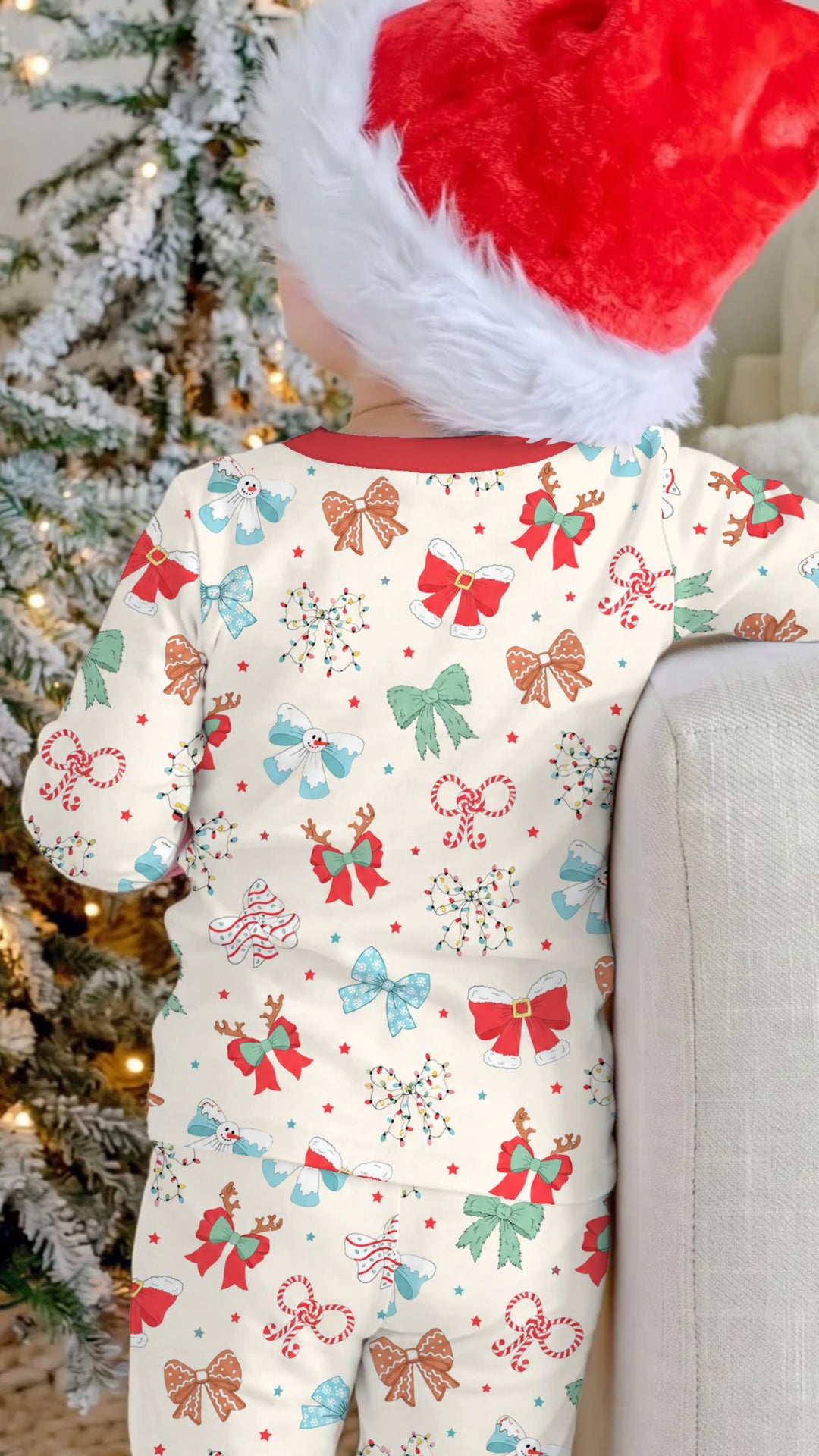 Coquette Christmas Bow Holiday Bamboo Two Piece Long Sleeve Pajama Set