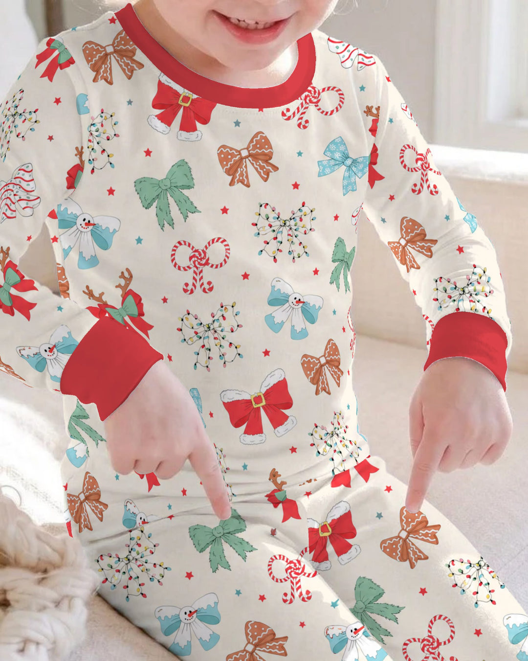 Coquette Christmas Bow Holiday Bamboo Two Piece Long Sleeve Pajama Set