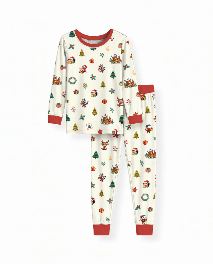 Woodland Animals Christmas Holiday Bamboo Two Piece Long Sleeve Pajama Set