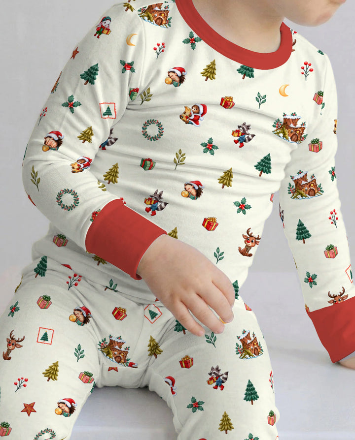 Woodland Animals Christmas Holiday Bamboo Two Piece Long Sleeve Pajama Set