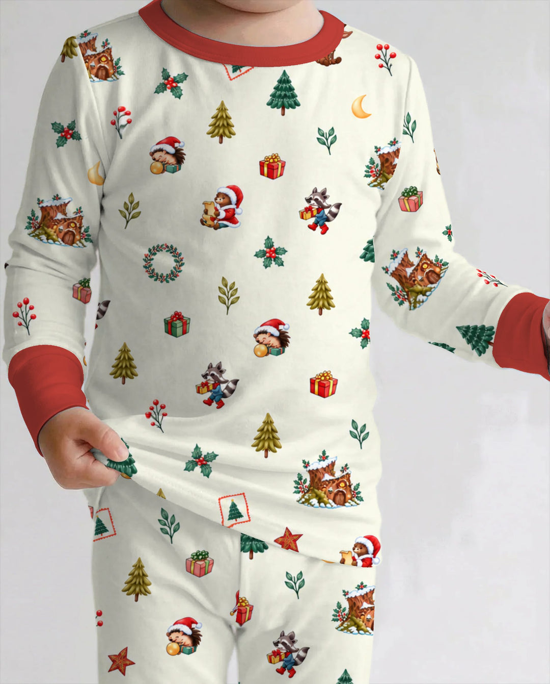Woodland Animals Christmas Holiday Bamboo Two Piece Long Sleeve Pajama Set
