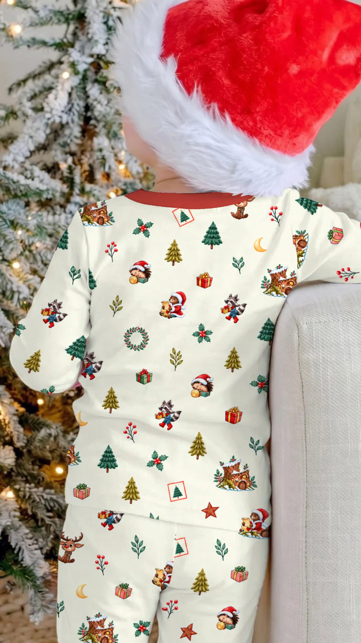 Woodland Animals Christmas Holiday Bamboo Two Piece Long Sleeve Pajama Set