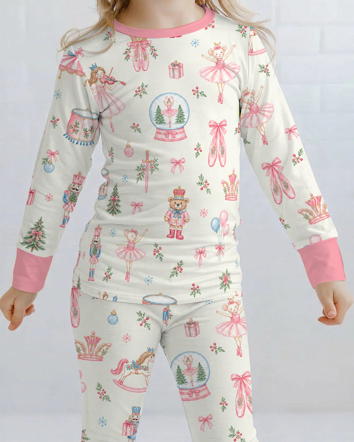 Pink Nutcracker Ballet Christmas Bamboo Two Piece Long Sleeve Pajama Set