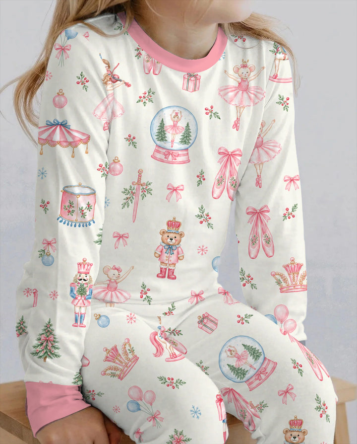 Pink Nutcracker Ballet Christmas Bamboo Two Piece Long Sleeve Pajama Set