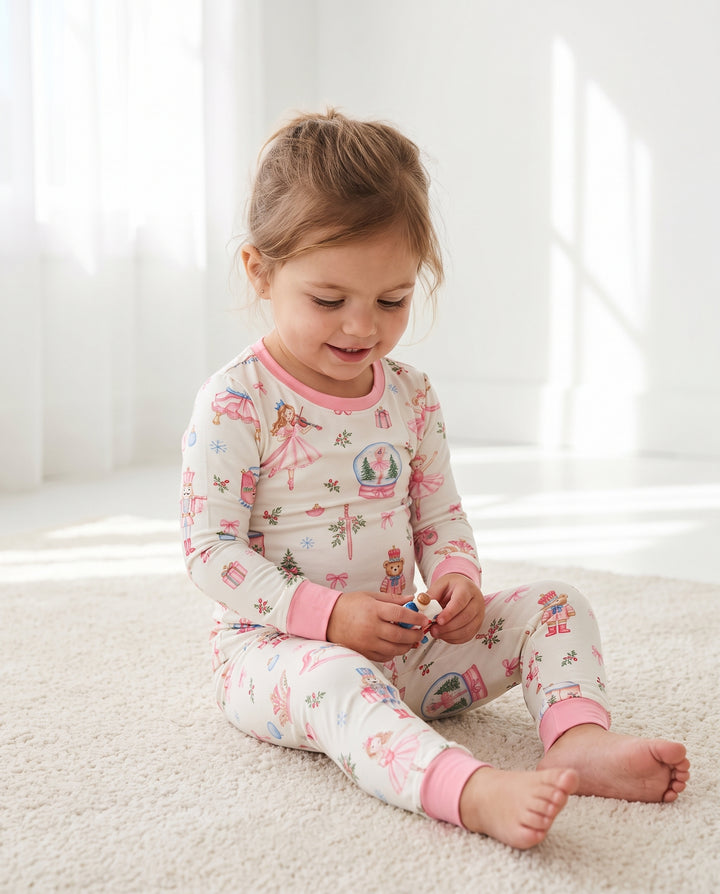 Pink Nutcracker Ballet Christmas Bamboo Two Piece Long Sleeve Pajama Set