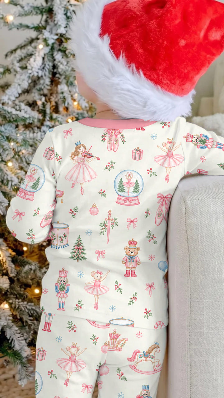 Pink Nutcracker Ballet Christmas Bamboo Two Piece Long Sleeve Pajama Set