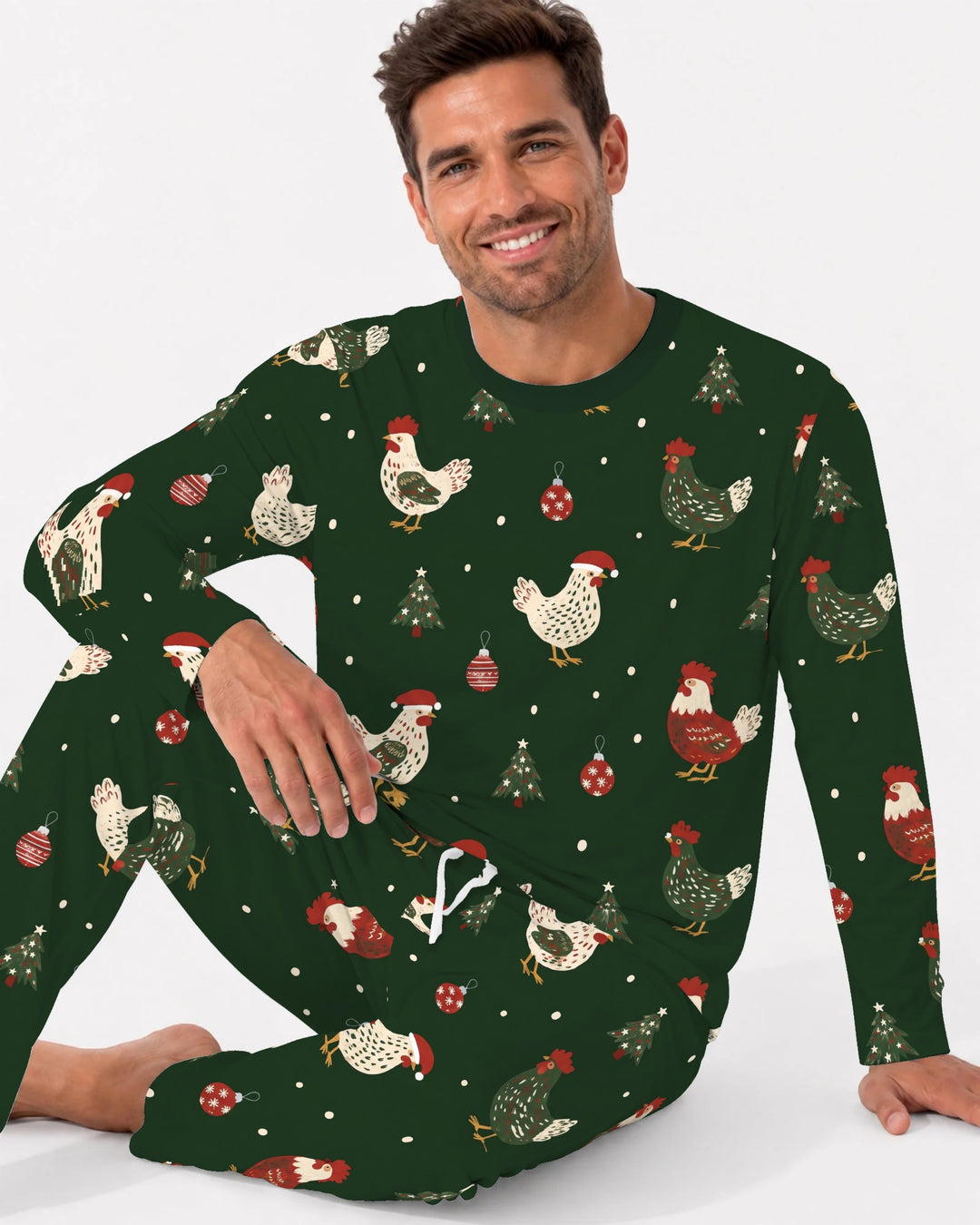 Festive Christmas Chickens Bamboo Men's Pajama Set