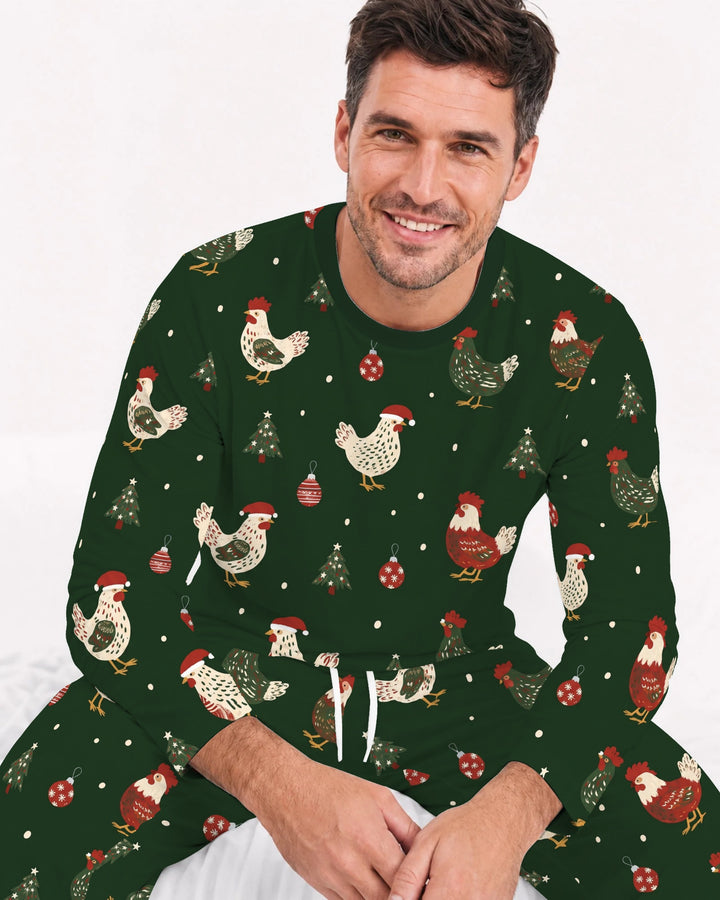 Festive Christmas Chickens Bamboo Men's Pajama Set