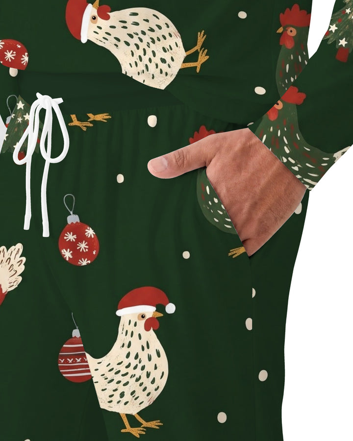 Festive Christmas Chickens Bamboo Men's Pajama Set