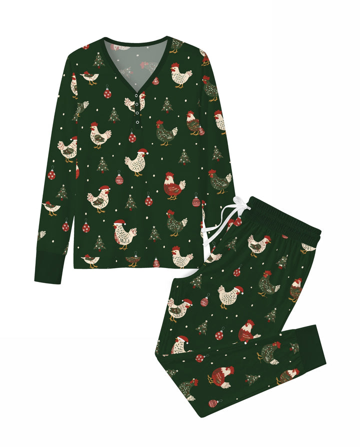 Festive Christmas Chickens Bamboo Women Pajama Set