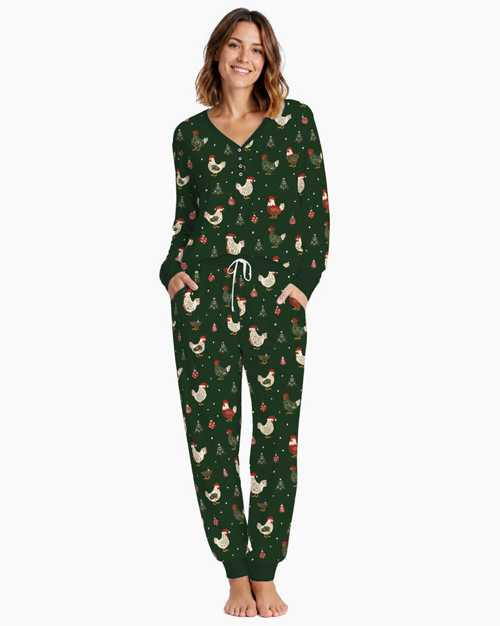 Festive Christmas Chickens Bamboo Women Pajama Set