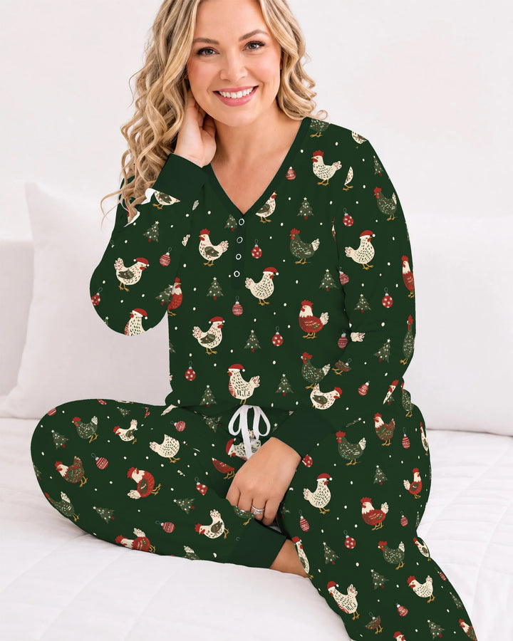 Festive Christmas Chickens Bamboo Women Pajama Set