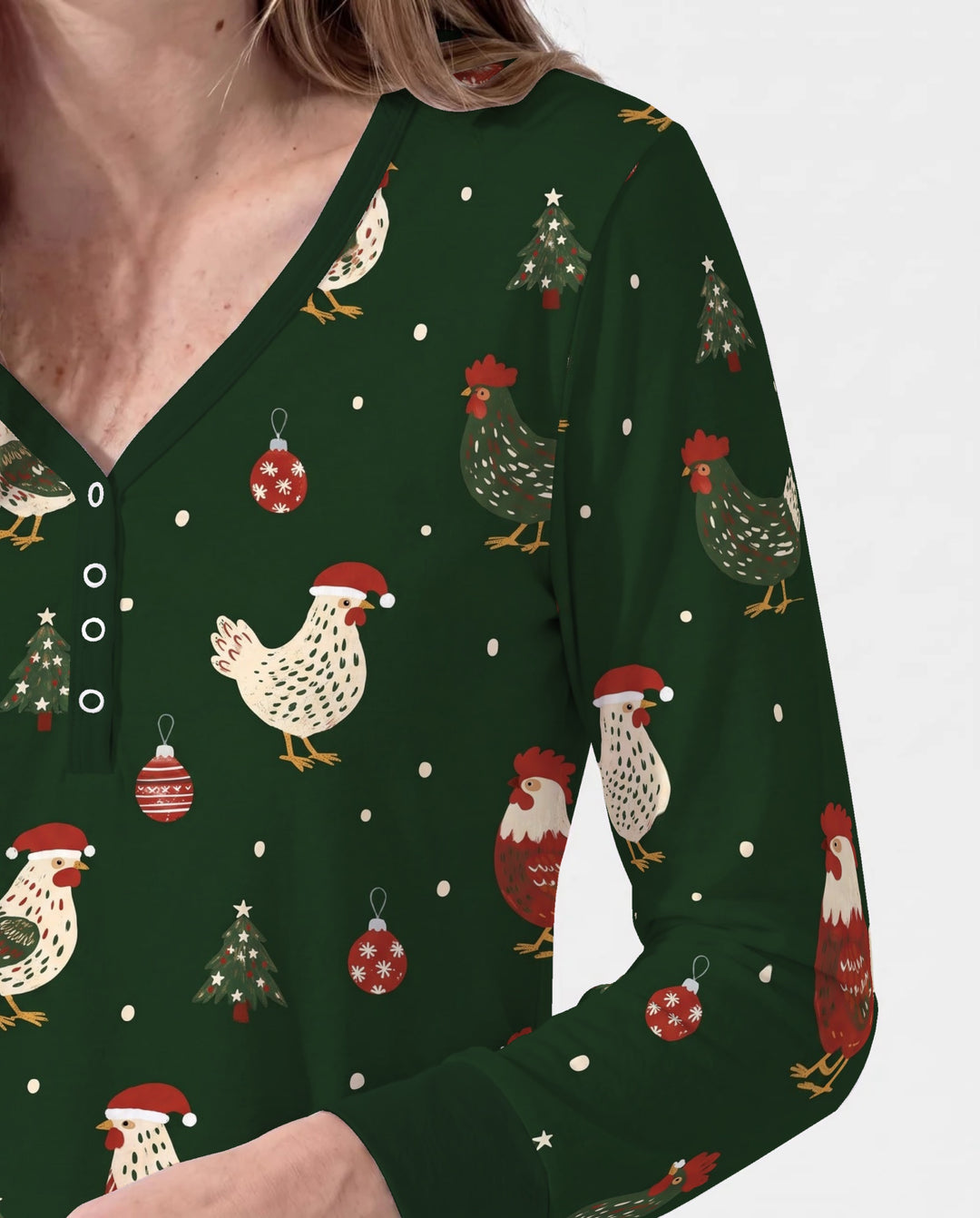 Festive Christmas Chickens Bamboo Women Pajama Set