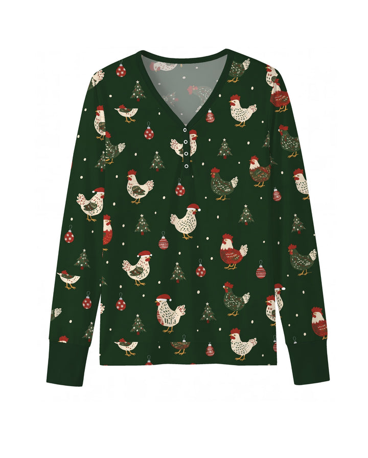 Festive Christmas Chickens Bamboo Women Pajama Set