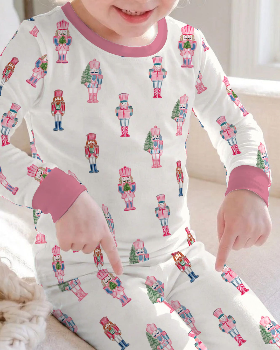 Pink Christmas Nutcracker Bamboo Two Piece Long Sleeve Pajama Set