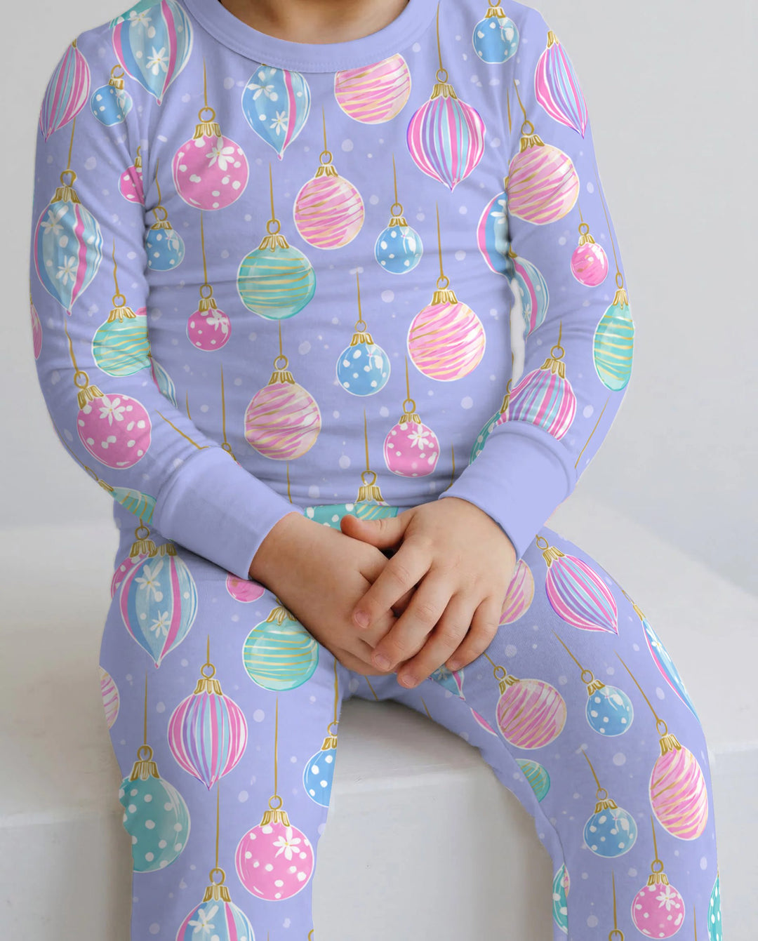 Pastel Christmas Ornaments Bamboo Two Piece Long Sleeve Pajama Set