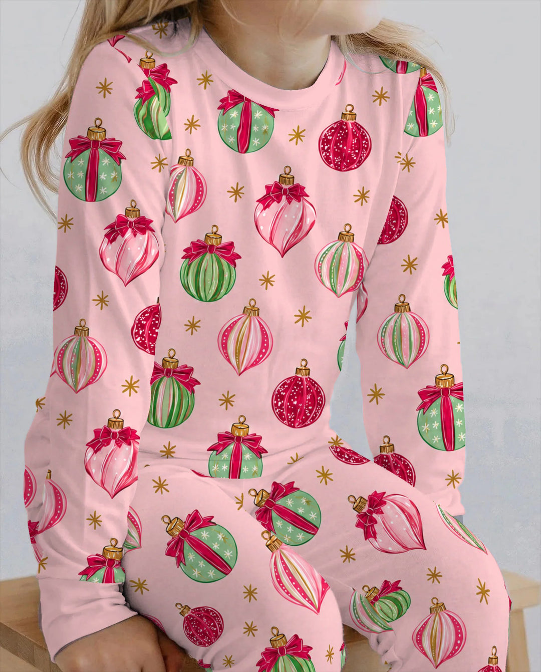 Coquette Christmas Ornaments Bamboo Two Piece Long Sleeve Pajama Set