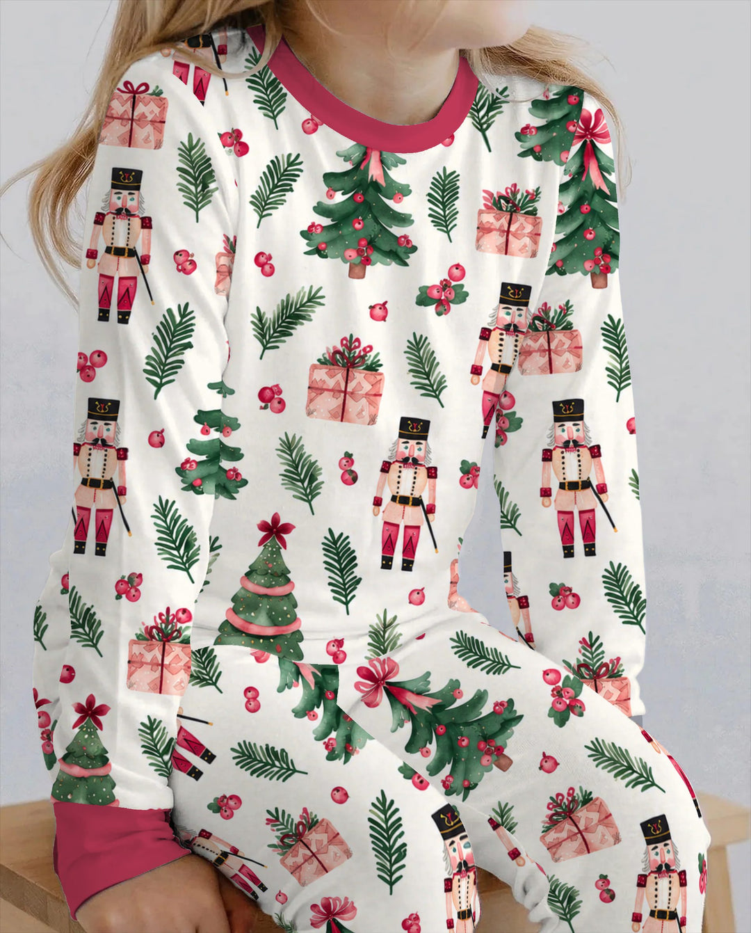 Pink Nutcracker Christmas Trees Bamboo Two Piece Long Sleeve Pajama Set