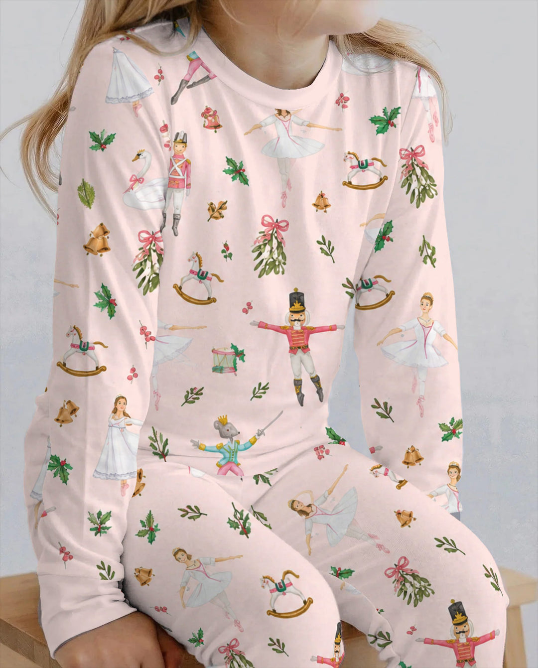 Pink Nutcracker Ballet Christmas Bamboo Two Piece Long Sleeve Pajama Set