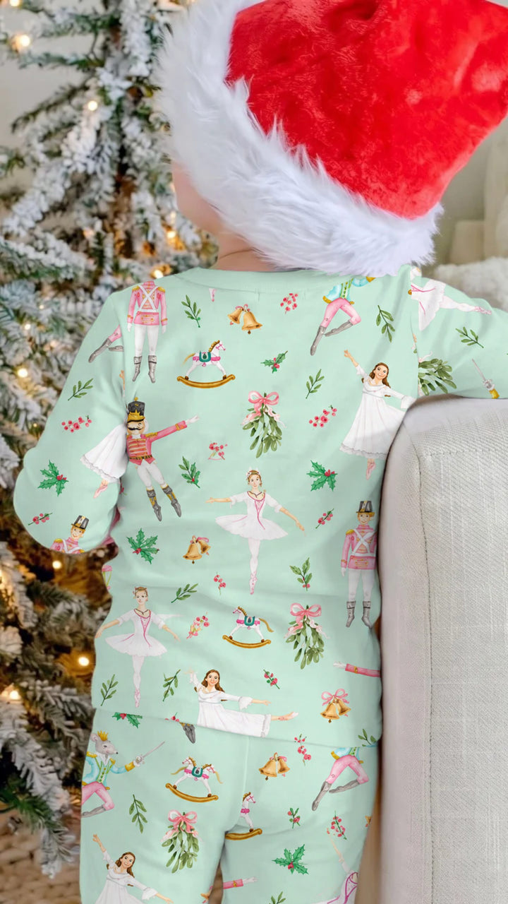 Mint Nutcracker Ballet Christmas Bamboo Two Piece Long Sleeve Pajama Set