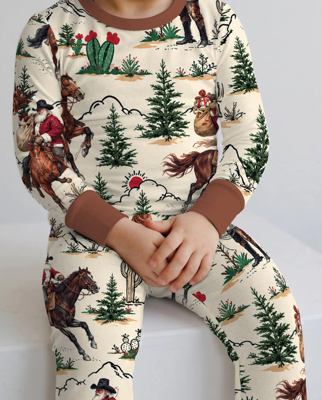 Western Cowboy Santa Christmas Bamboo Two Piece Long Sleeve Pajama Set