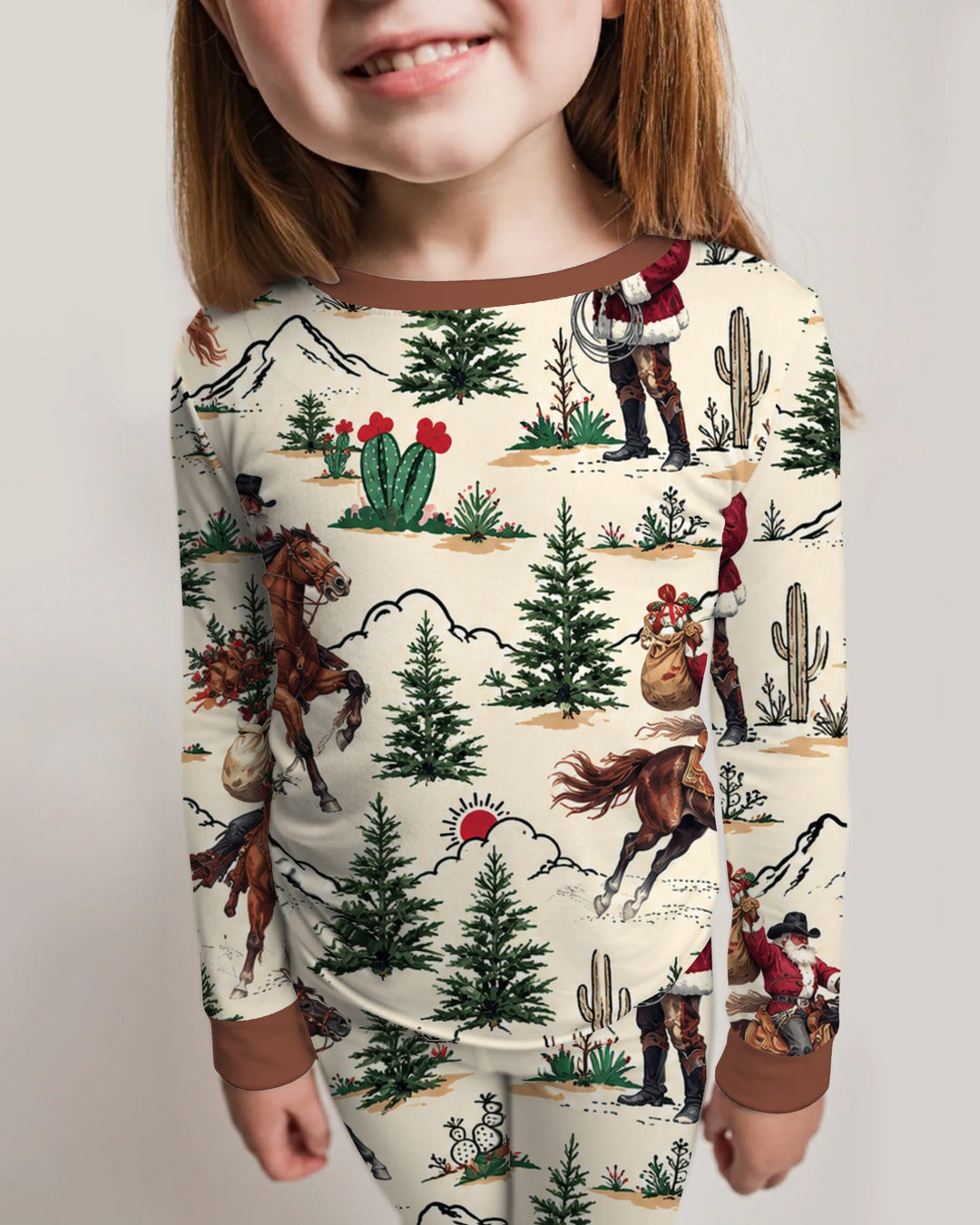 Western Cowboy Santa Christmas Bamboo Two Piece Long Sleeve Pajama Set
