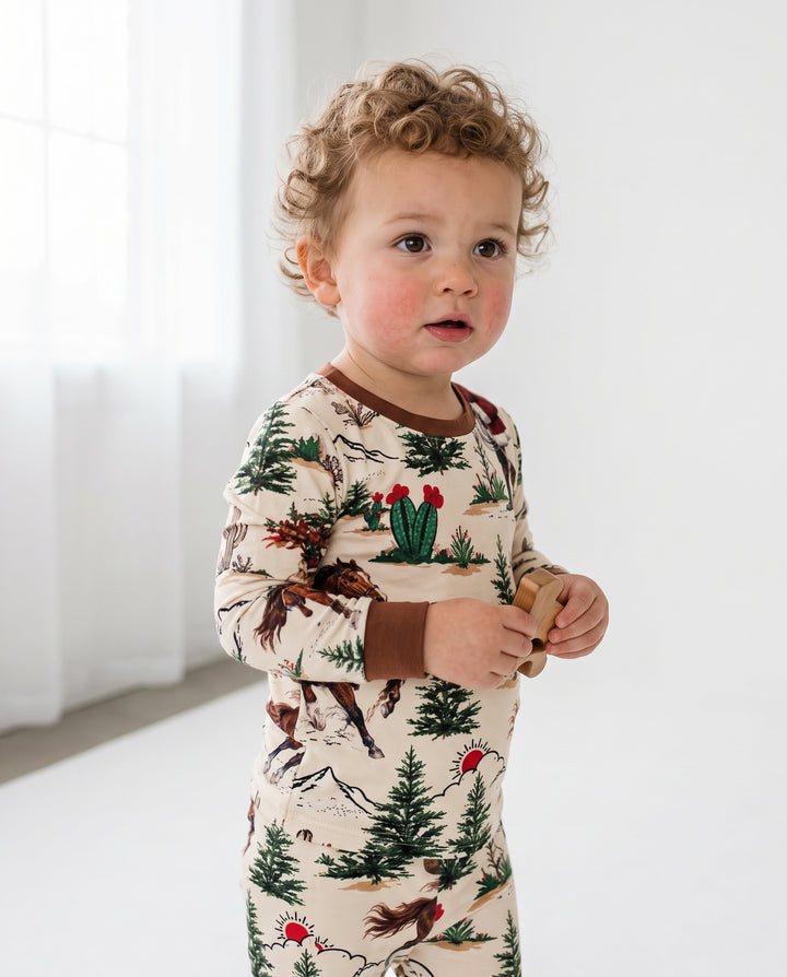 Western Cowboy Santa Christmas Bamboo Two Piece Long Sleeve Pajama Set