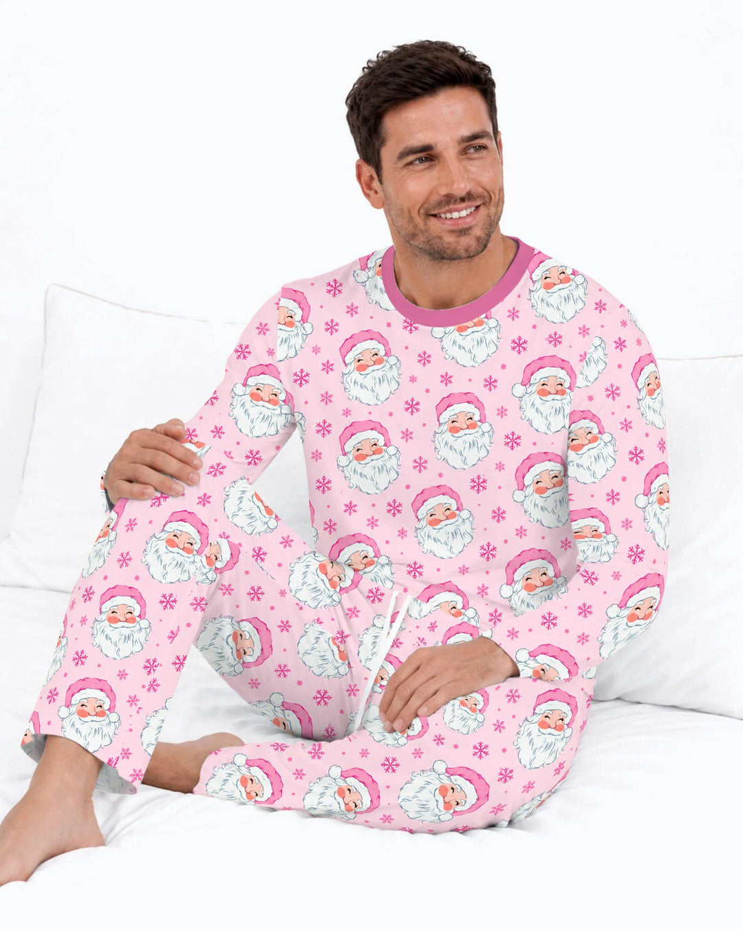Pink Santa Snowflakes Bamboo Men's Pajama Set