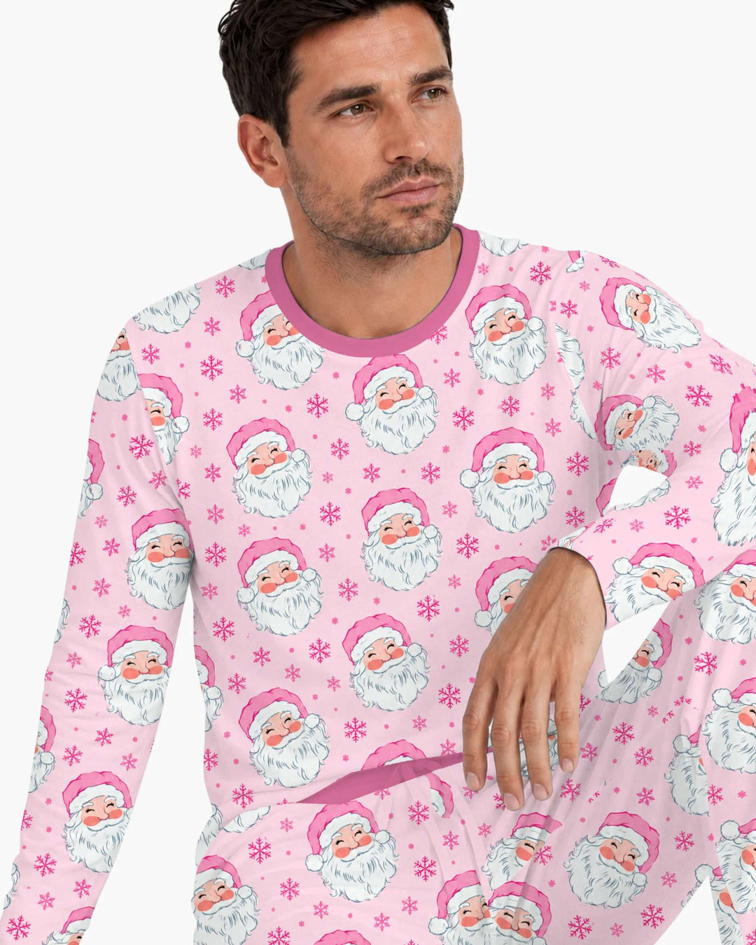 Pink Santa Snowflakes Bamboo Men's Pajama Set