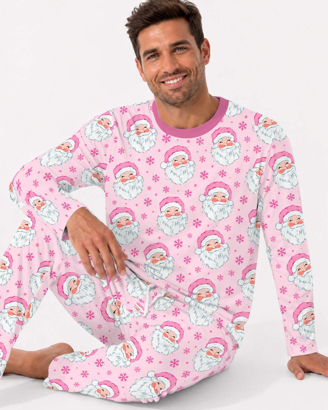 Pink Santa Snowflakes Bamboo Men's Pajama Set