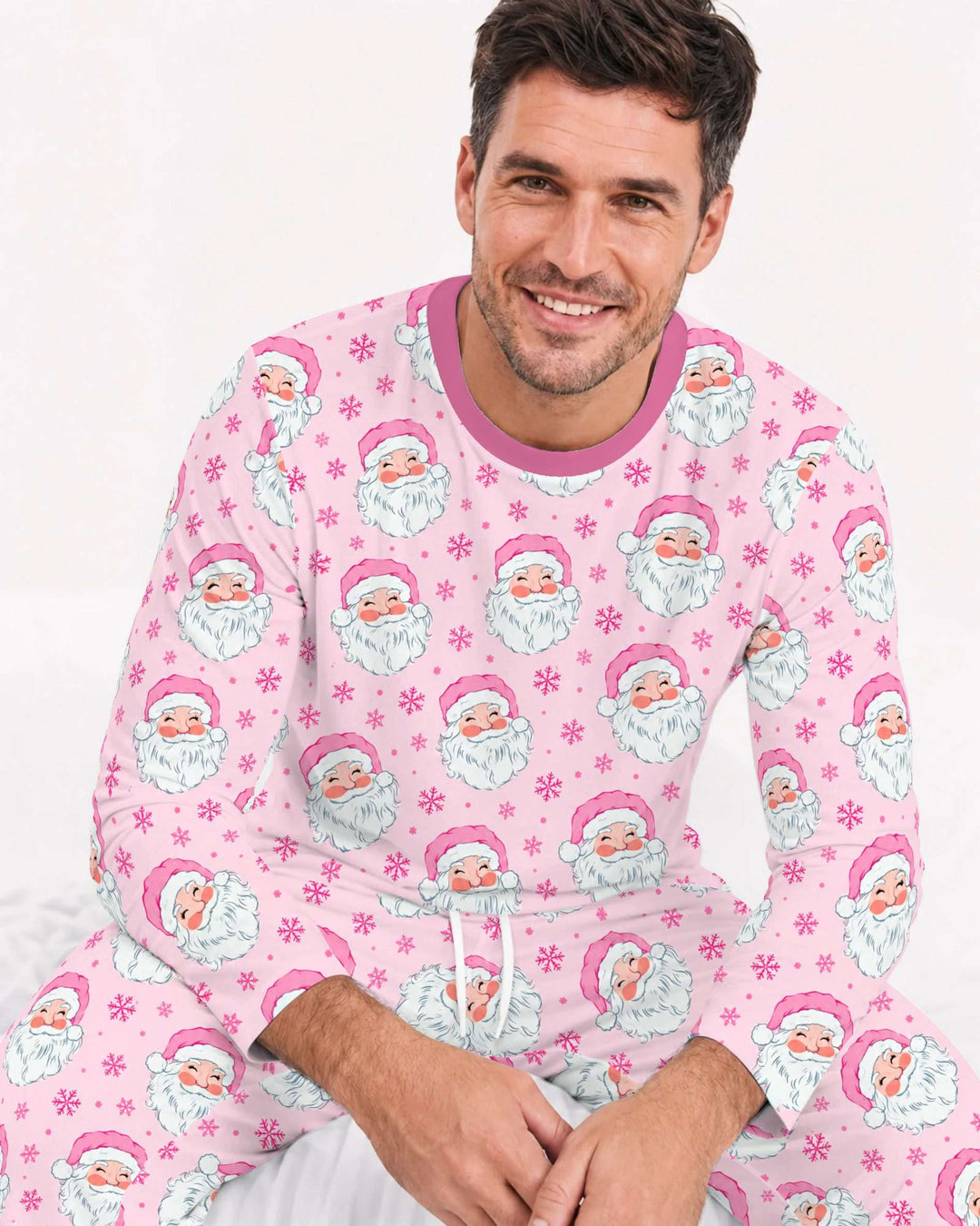 Pink Santa Snowflakes Bamboo Men's Pajama Set