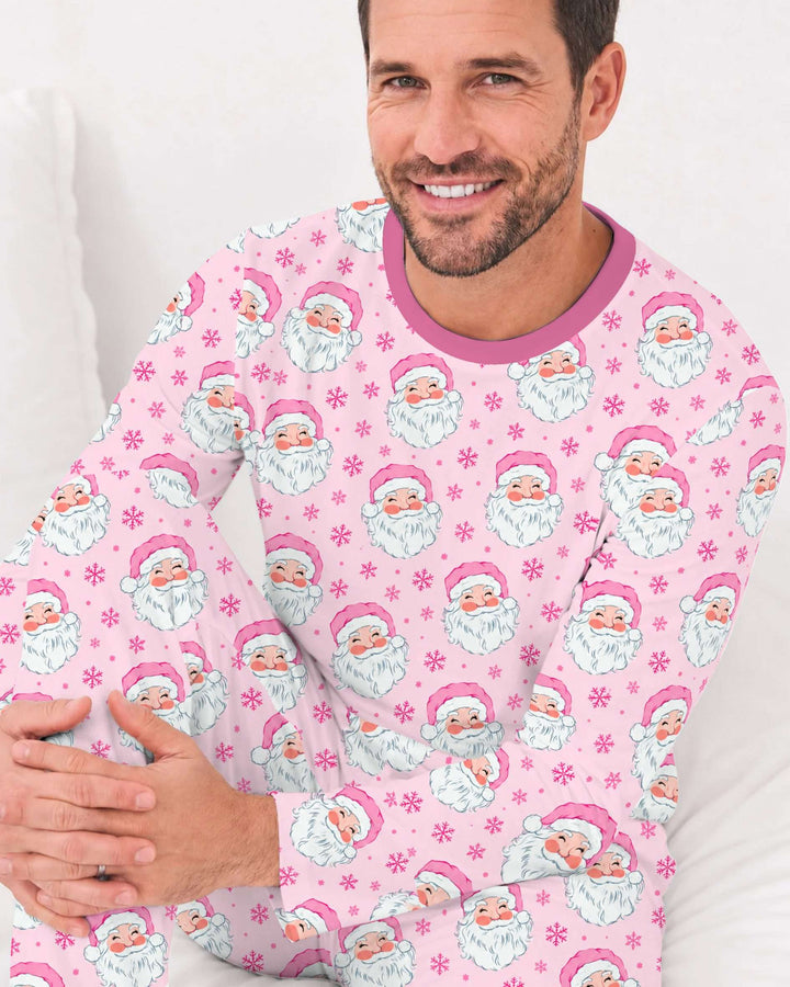 Pink Santa Snowflakes Bamboo Men's Pajama Set