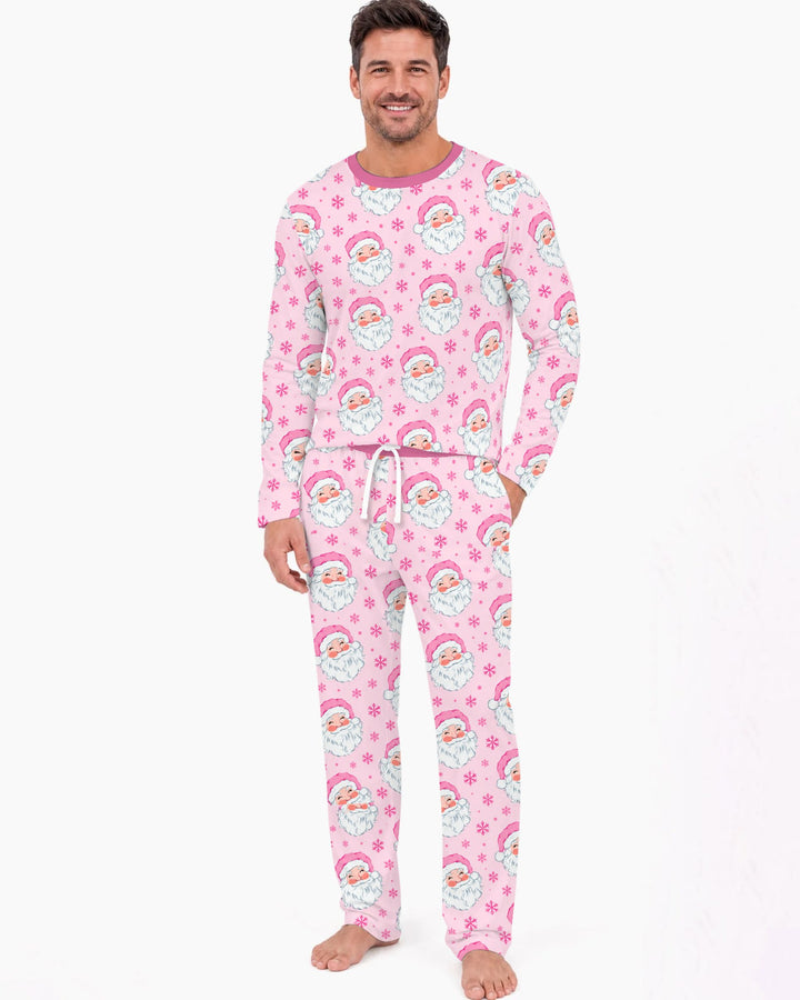Pink Santa Snowflakes Bamboo Men's Pajama Set