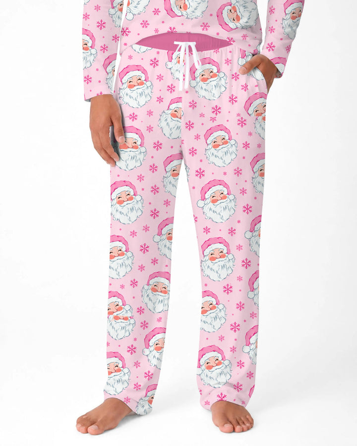Pink Santa Snowflakes Bamboo Men's Pajama Set