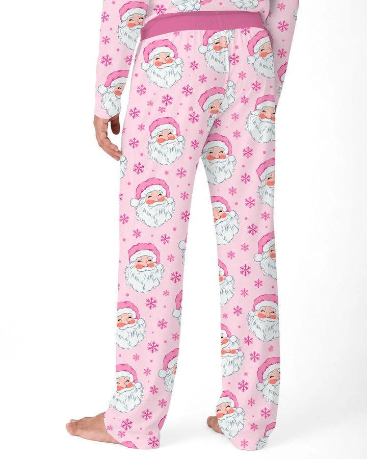 Pink Santa Snowflakes Bamboo Men's Pajama Set