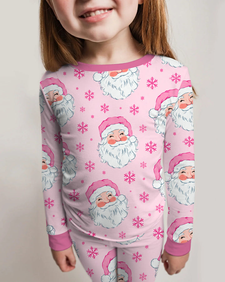 Pink Santa Snowflakes Bamboo Two Piece Long Sleeve Pajama Set