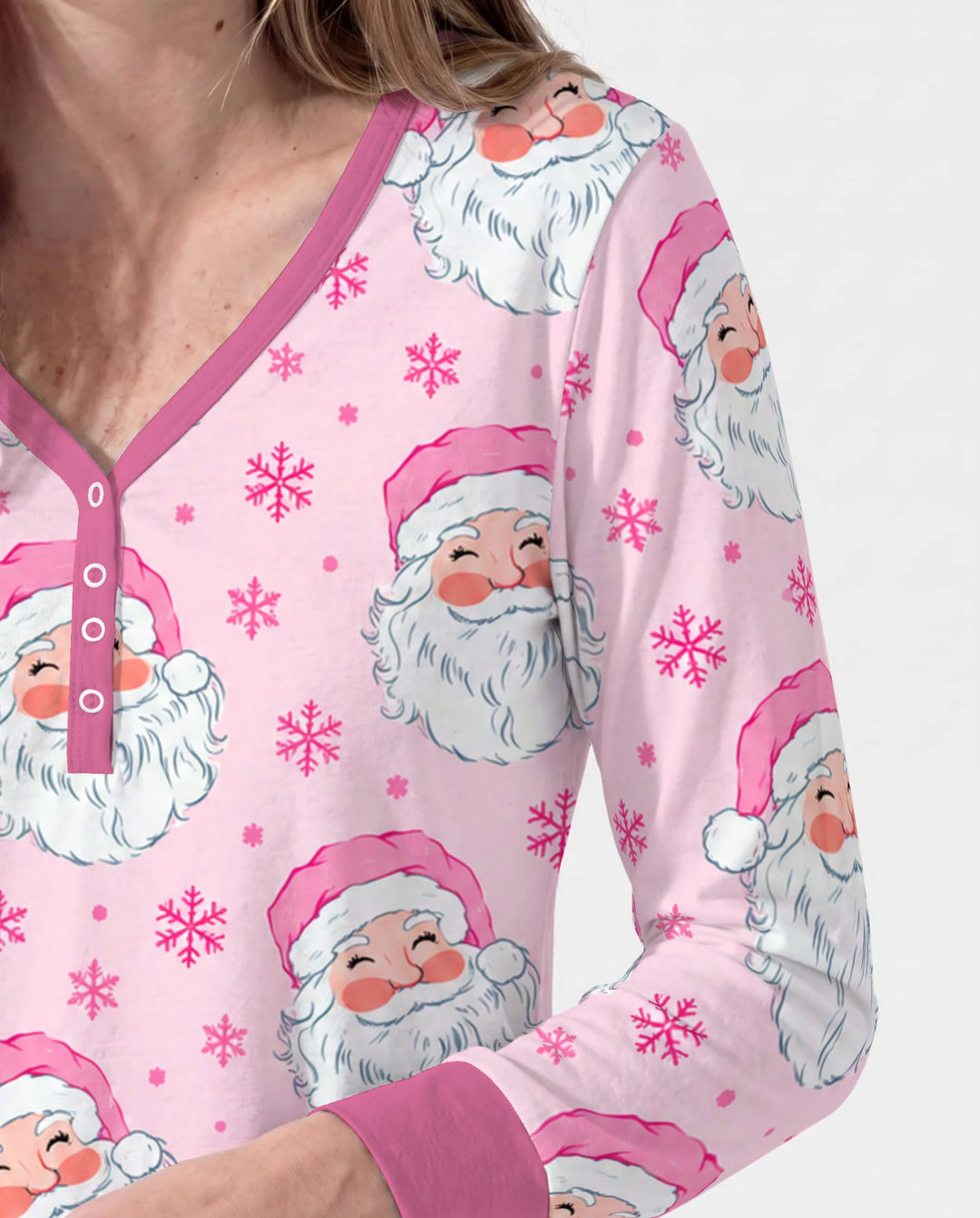 Pink Santa Snowflakes Bamboo Women Pajama Set
