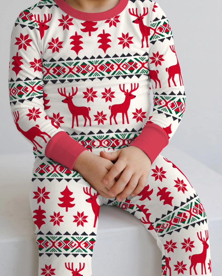 Nordic Reindeer Christmas Bamboo Two Piece Long Sleeve Pajama Set