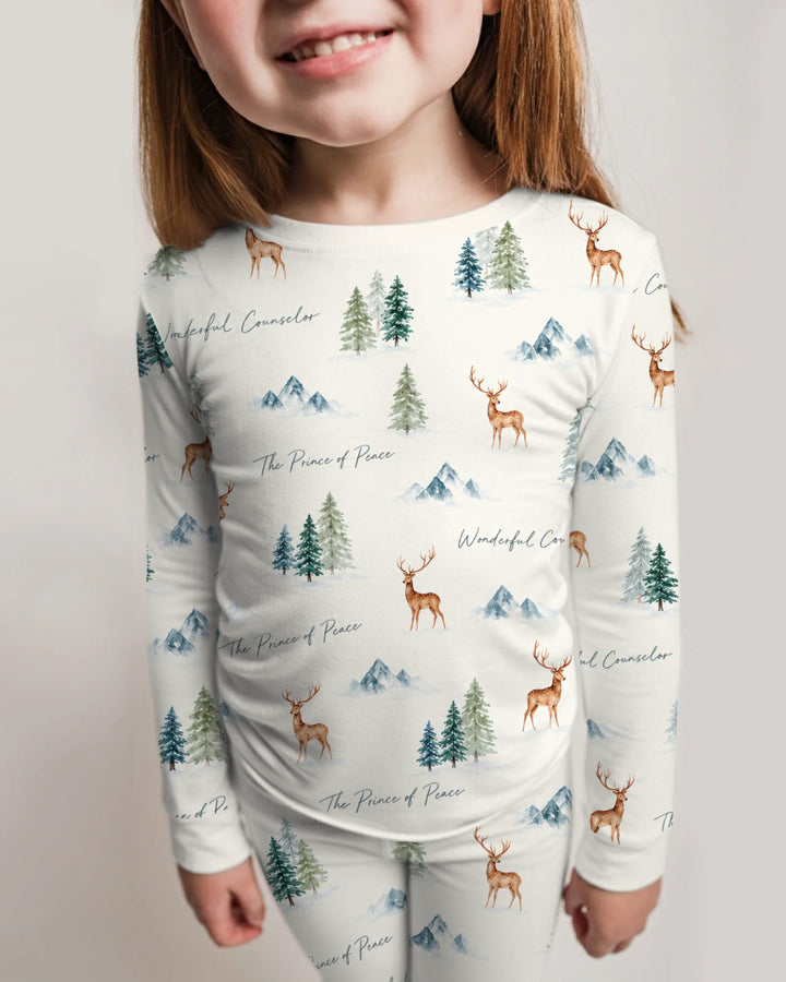 Prince of Peace Winter Woodland Bamboo Two Piece Long Sleeve Pajama Set