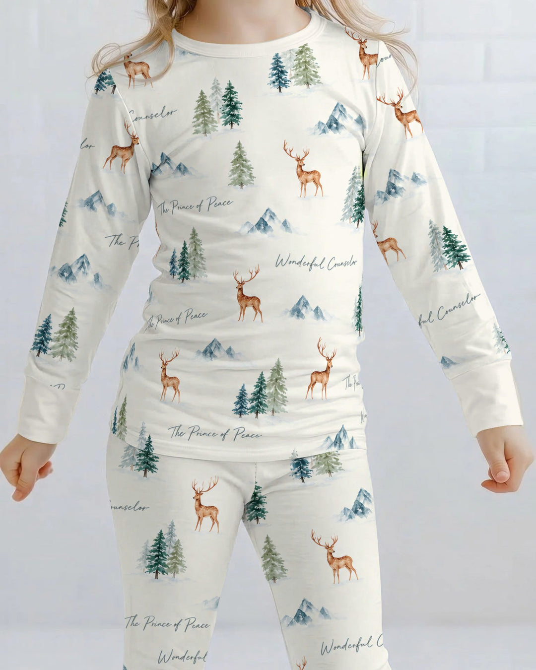 Prince of Peace Winter Woodland Bamboo Two Piece Long Sleeve Pajama Set