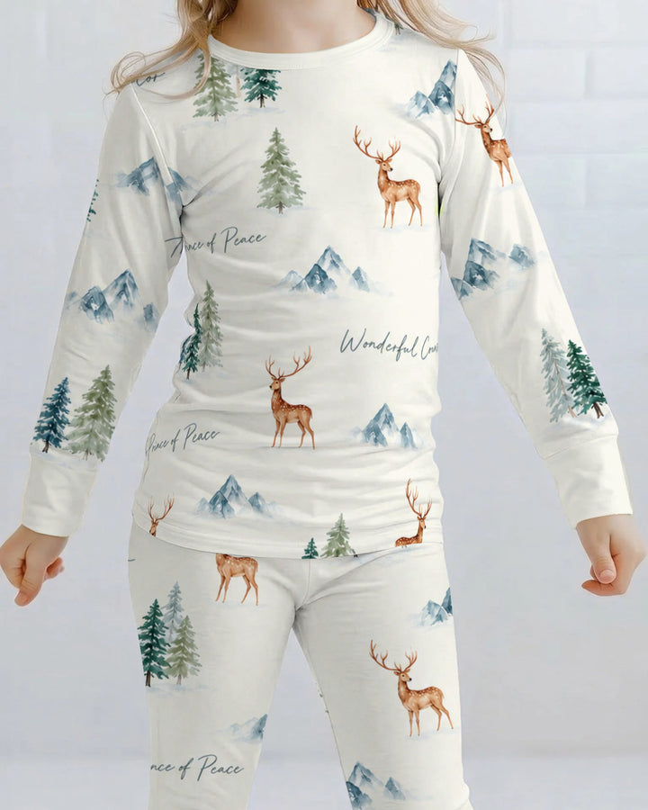 Prince of Peace Winter Woodland Bamboo Two Piece Long Sleeve Pajama Set