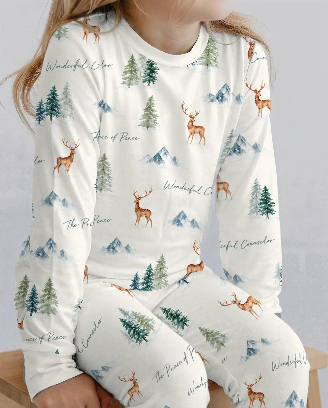 Prince of Peace Winter Woodland Bamboo Two Piece Long Sleeve Pajama Set