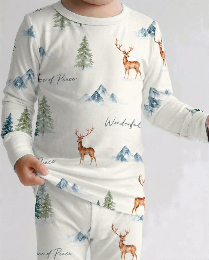 Prince of Peace Winter Woodland Bamboo Two Piece Long Sleeve Pajama Set