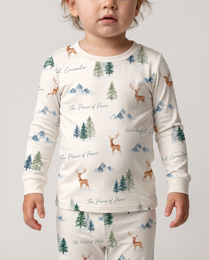 Prince of Peace Winter Woodland Bamboo Two Piece Long Sleeve Pajama Set