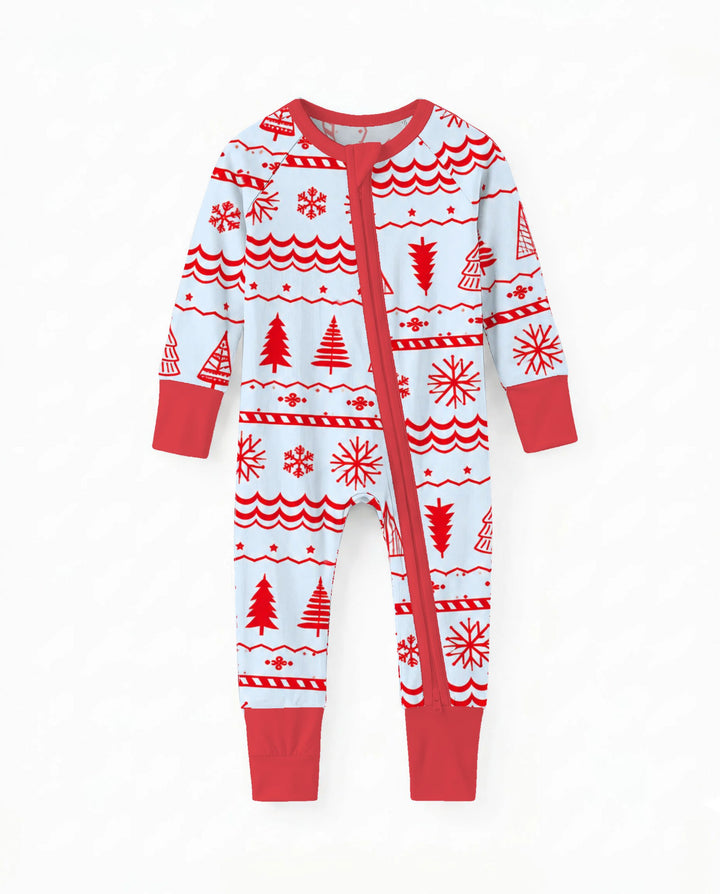 Red Nordic Christmas Trees & Snowflakes Bamboo Convertible Zippy