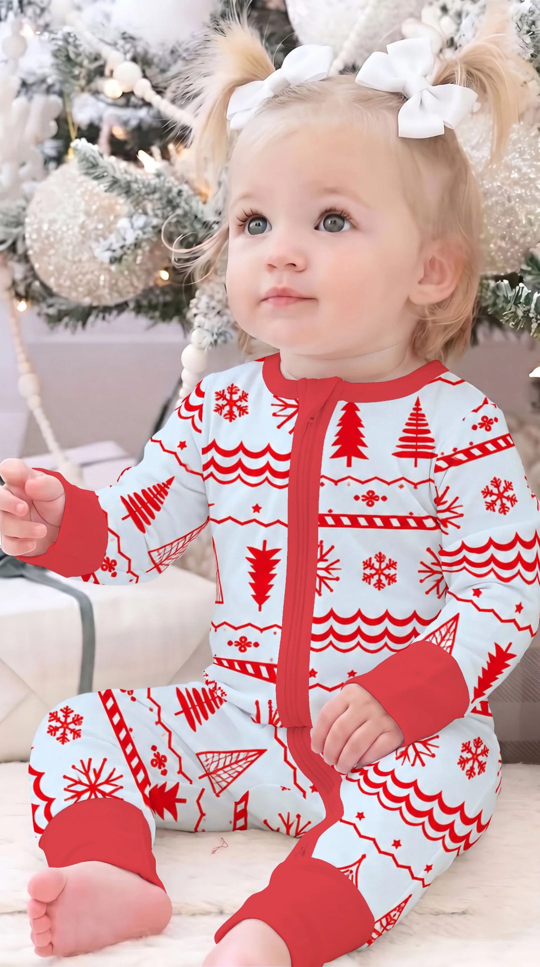 Red Nordic Christmas Trees & Snowflakes Bamboo Convertible Zippy
