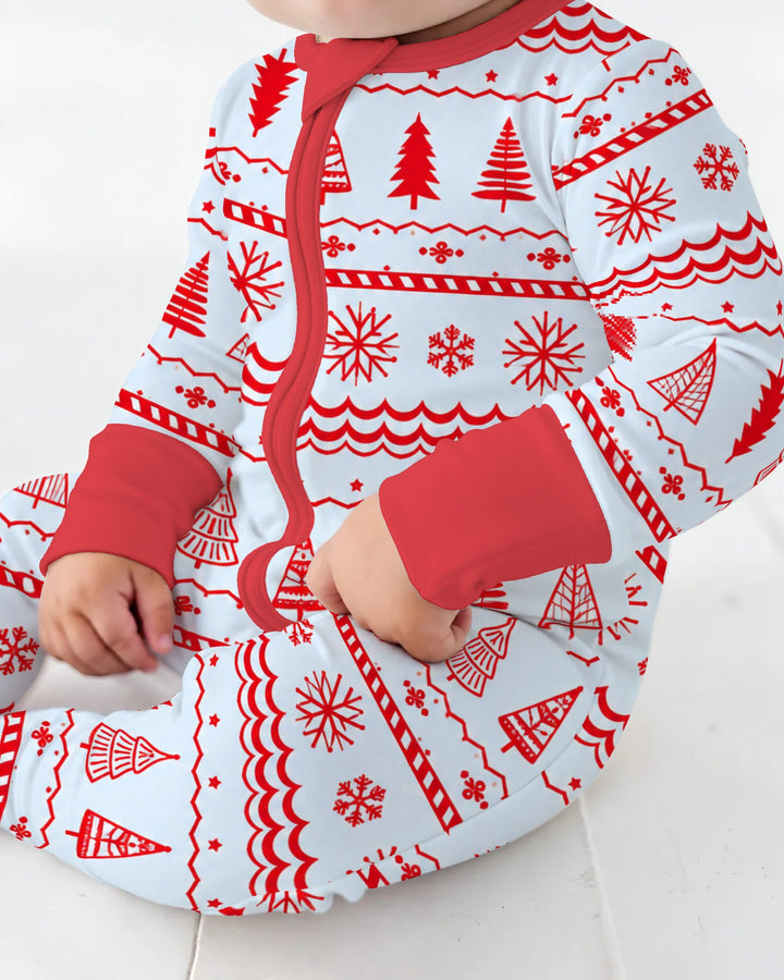 Red Nordic Christmas Trees & Snowflakes Bamboo Convertible Zippy