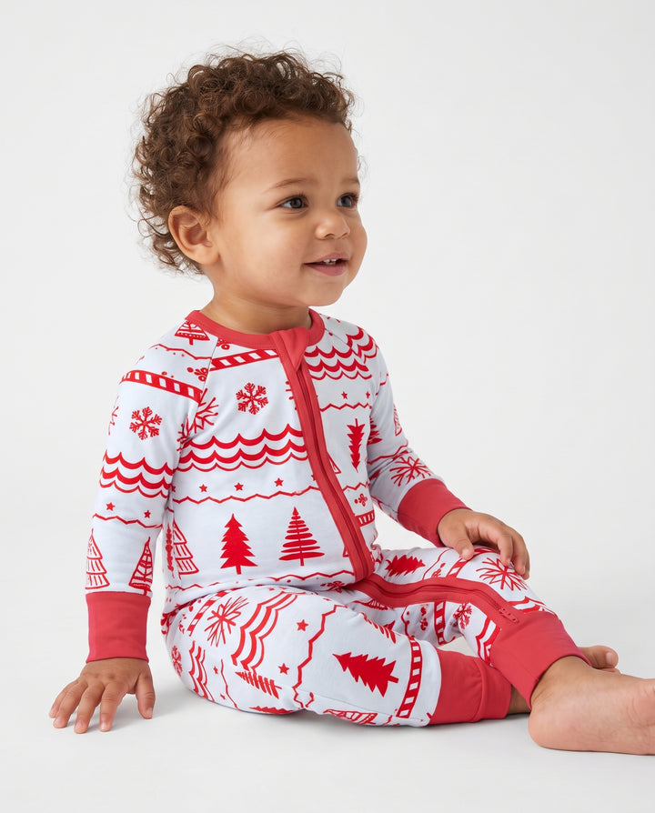 Red Nordic Christmas Trees & Snowflakes Bamboo Convertible Zippy